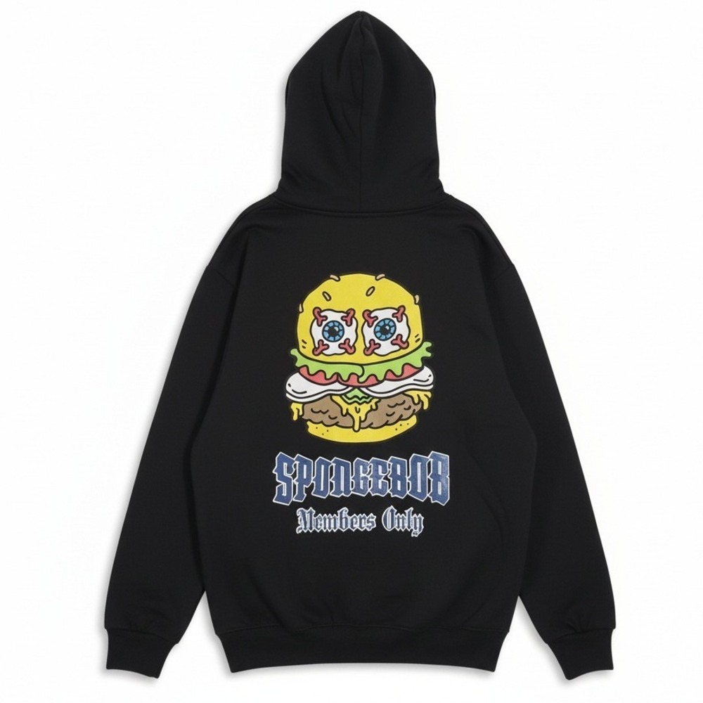 Members Only Spongebob Squarepants Hoodie Sweatshirt Mens Medium Black Oversized